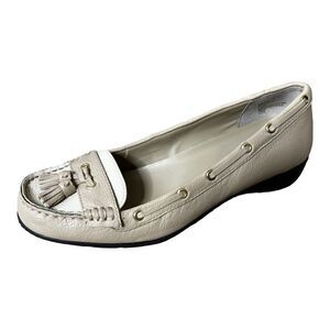 Lauren Ralph Lauren Gael Tan/Cream Leather Tassel Wedge Loafers Size 7.5